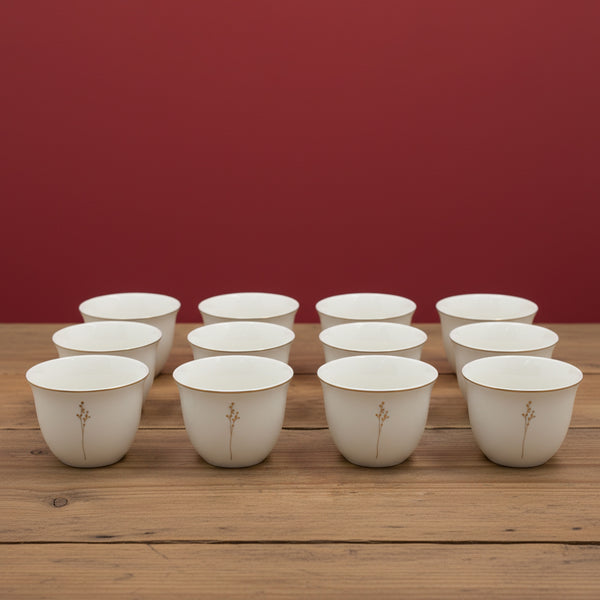 5863G Cawa Cup Set – 12-Piece Elegant White Design with Gold Floral Line & Rim