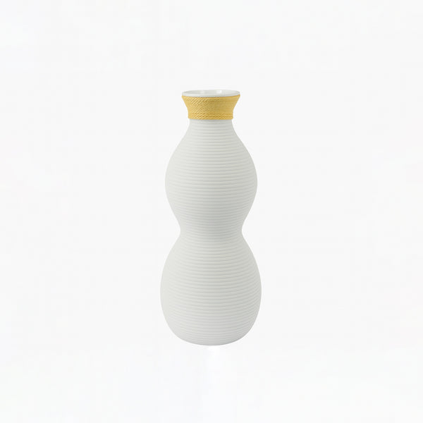 99599-02 Ceramic Vase – 28cm (H) – White Ribbed Design with Natural Rope Accent