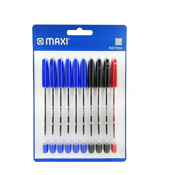 MX-LV10A Maxi Ball Pen – 10 Pieces (Blue, Black, Red Ink)