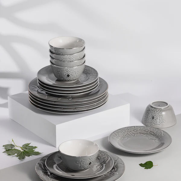 ET2993 Naqsh Dinner Set – 18 Pieces – Grey & Silver
