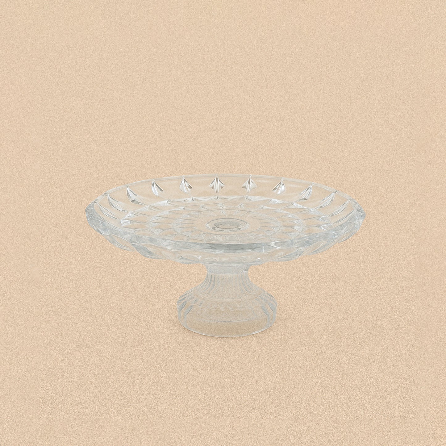 VC17871700W – Glass Cake Stand – 30cm – Diamond Cut Design on Pedestal Base