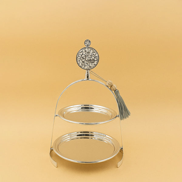 25236-7 – Fruit Tray with 2 Layers – Silver Tiered Stand with Decorative Top