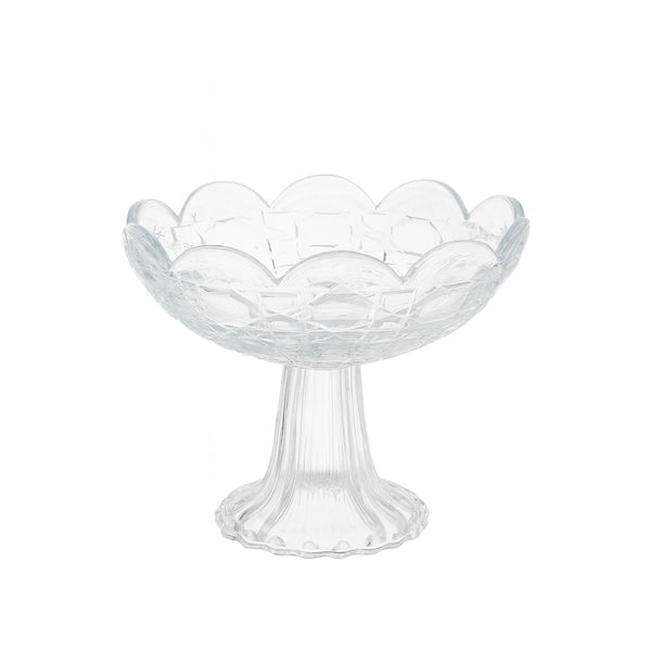 2501-4 Glass Fruit Stand – 16cm (D) x 10cm (H) – Elegant Textured Pedestal Dessert & Fruit Bowl