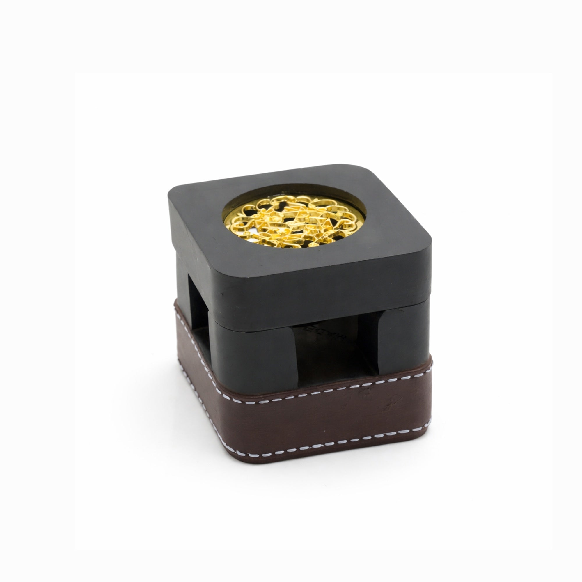 2933-14 Incense Burner – Black Square Mabkhara with Leather Base ...