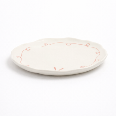 2936-13 20cm ceramic plate in white with soft pink border line design for dessert and snack serving – Siddiq Gifts Mussafah Abu Dhabi