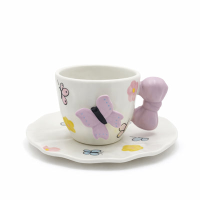 2936-17 ceramic cup and saucer set with floral design and 3D butterfly detail for tea and coffee serving – Siddiq Gifts Mussafah Abu Dhabi