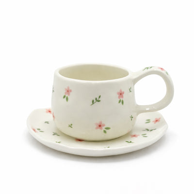 2939-03 ceramic cup and saucer set with soft pink floral print for tea and coffee serving – Siddiq Gifts Mussafah Abu Dhabi