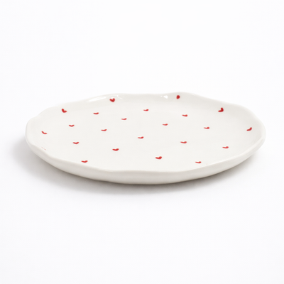 2939-19 20cm ceramic plate in white with red mini heart pattern for dessert and snack serving – Siddiq Gifts Mussafah Abu Dhabi