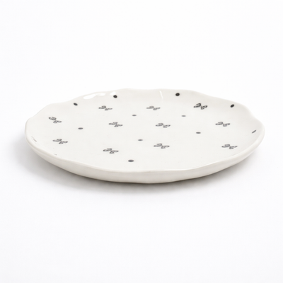 2939-20 20cm ceramic plate in white with black mini floral and dot pattern for dessert and snack serving – Siddiq Gifts Mussafah Abu Dhabi