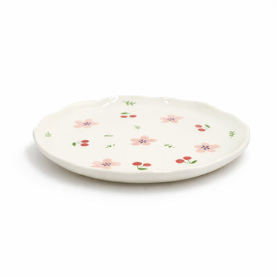2939-21 20cm ceramic plate in white with cherry and pink floral design for dessert and snack serving – Siddiq Gifts Mussafah Abu Dhabi