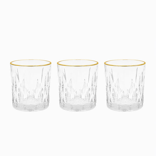 WG-210-3 – Drinking Glass – 3-Piece Set – Clear Curved Tumblers with Elegant Gold Rim