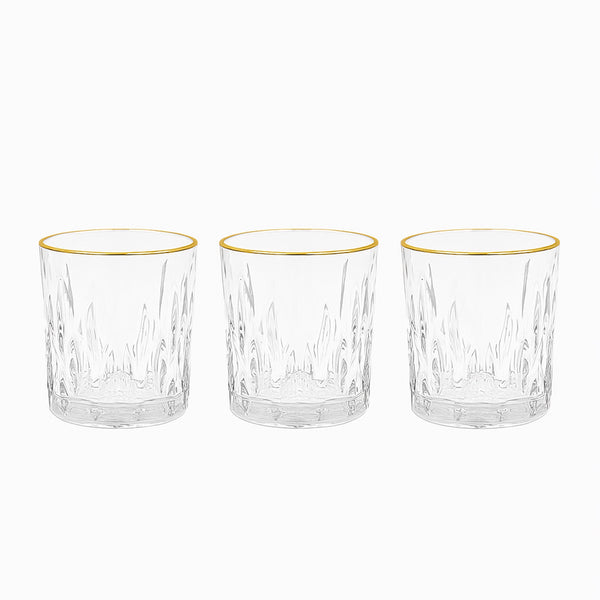 WG-210-3 – Drinking Glass – 3-Piece Set – Clear Curved Tumblers with Elegant Gold Rim