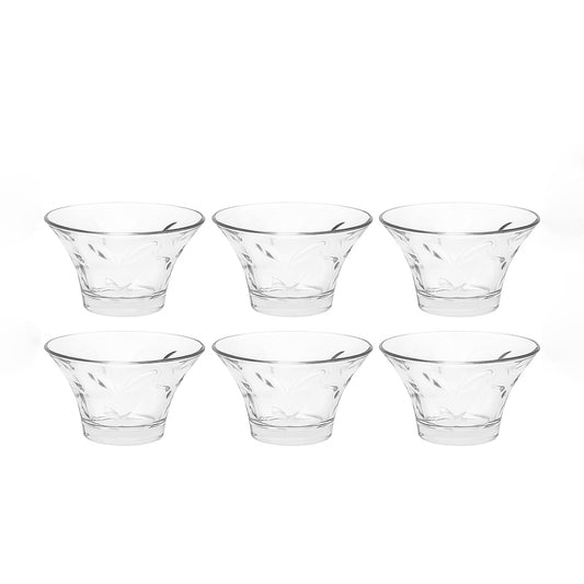 BM731 – Glass Dessert Bowl Set – 6 Pieces – 330cc – Leaf Cut Design