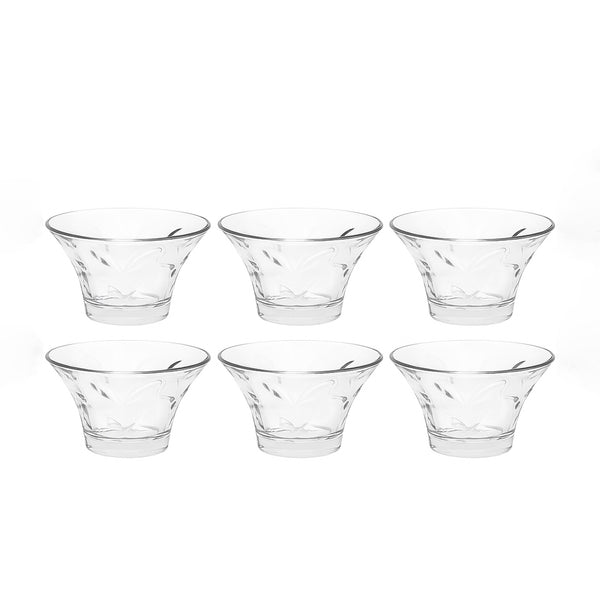 BM731 – Glass Dessert Bowl Set – 6 Pieces – 330cc – Leaf Cut Design