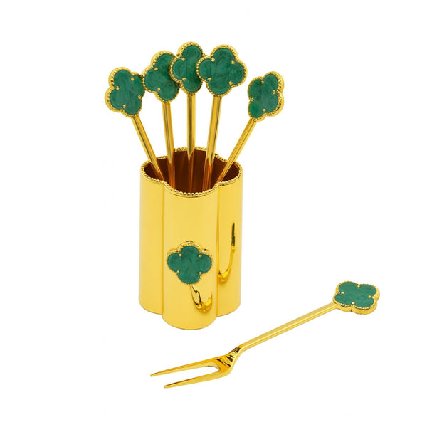 AMG-TW-2184 Golden Fork Set with Holder – 6-Piece Fork Collection