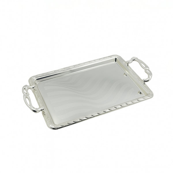 6773S – Serving Tray 3-Piece Set – Full Silver Finish with Decorative Handles