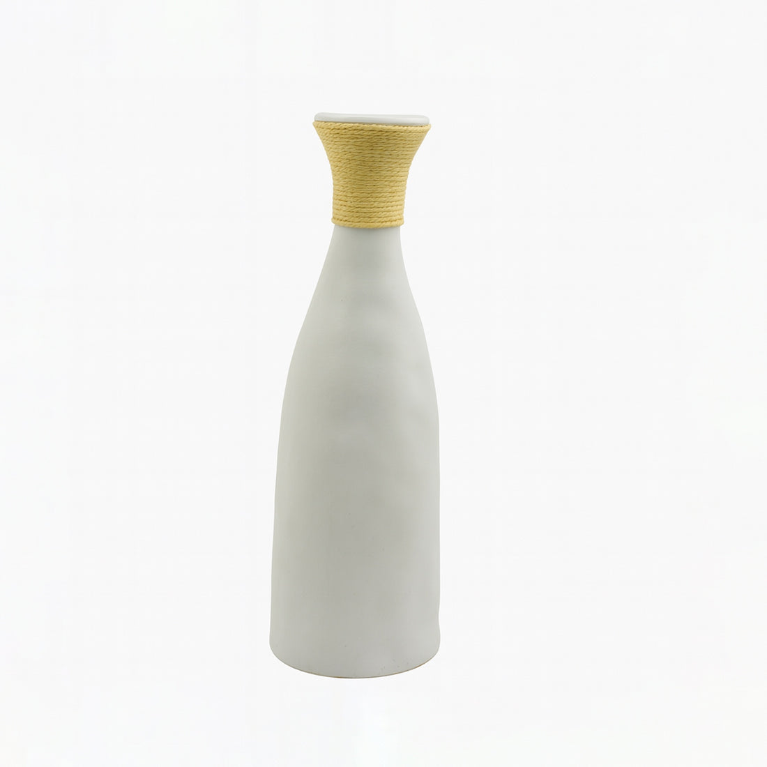 99599-05 Ceramic Vase – 36cm (H) – White Matte Design with Natural Rope Accent