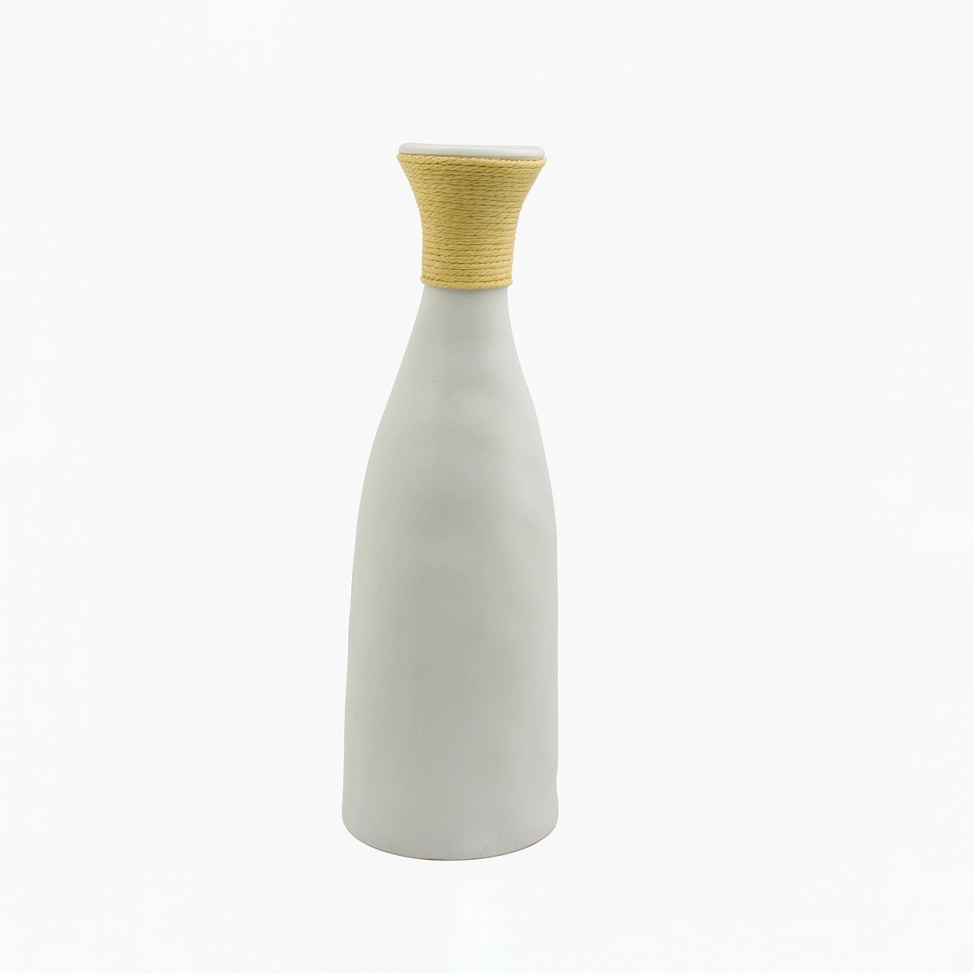 99599-05 Ceramic Vase – 36cm (H) – White Matte Design with Natural Rope Accent