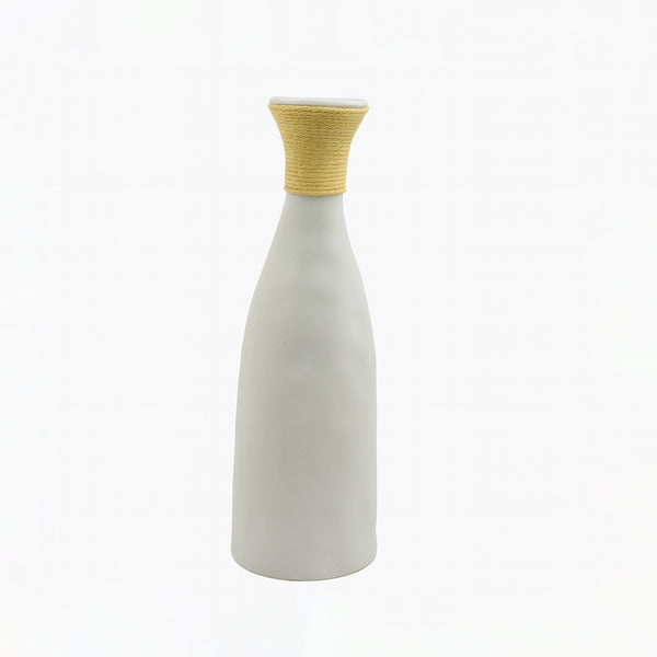 99599-05 Ceramic Vase – 36cm (H) – White Matte Design with Natural Rope Accent