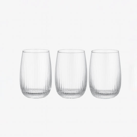 ES8040B/L3 – Glass Cup 3-Piece Set – 400ml – Ribbed Clear Tumbler Glasses