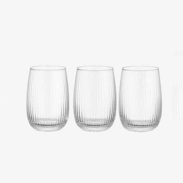 ES8040B/L3 – Glass Cup 3-Piece Set – 400ml – Ribbed Clear Tumbler Glasses