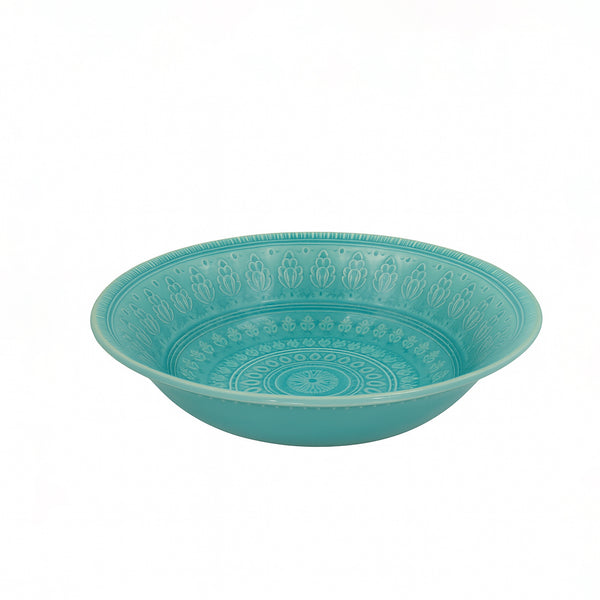 99583-03/02 – Ceramic Salad Bowl – 12 Inches – Turquoise with Embossed Floral Pattern