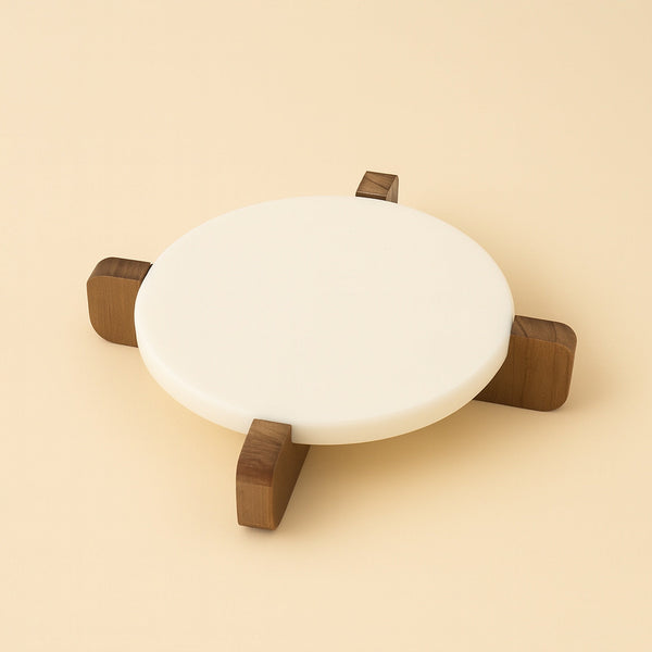 EA-COR018M – Round Marble Tray with Wooden Stand – Medium – 27cm (D)