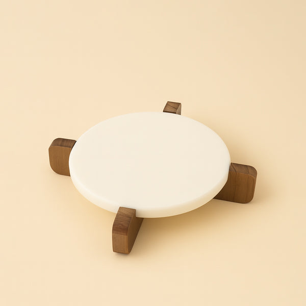EA-COR018S – Round Marble Tray with Wooden Stand – Small – 25cm (D)