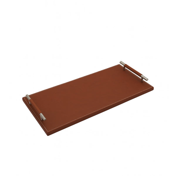 23R0010014 Rectangle Leather Tray with Handle – 20 x 50 cm – Brown