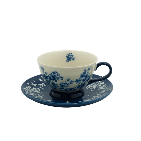 SC4059 Ceramic Cup & Saucer  – 1 Piece – White & Blue Floral Design