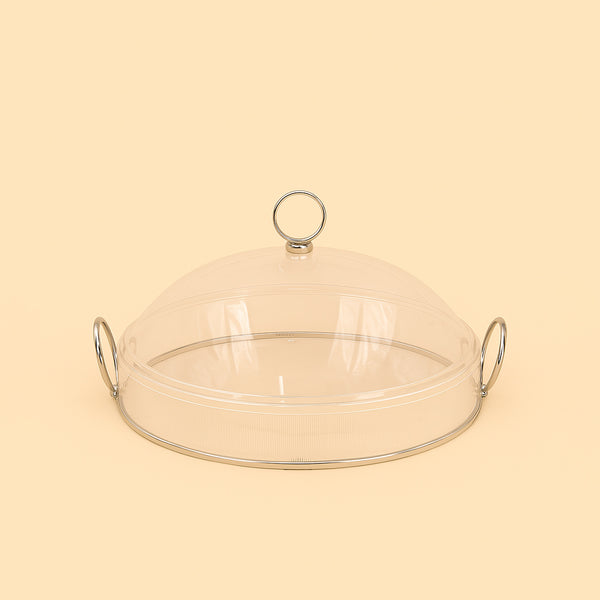 Acrylic Round Tray with Lid – 31 cm Diameter – Silver Accents - CD-7456