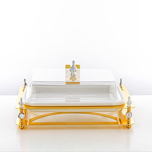 HM4111-G Rectangle Sweet Tray – Luxurious Gold Finish with Clear Lid
