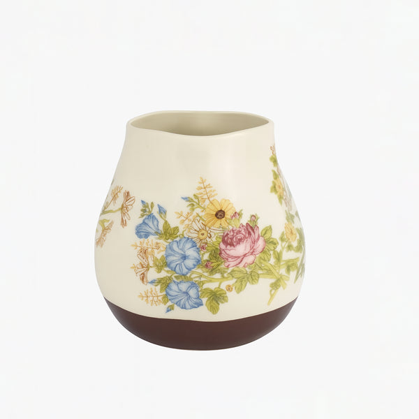 SC4076 Solecasa Flower Vase – Vintage Floral Print – Cream with Brown Base