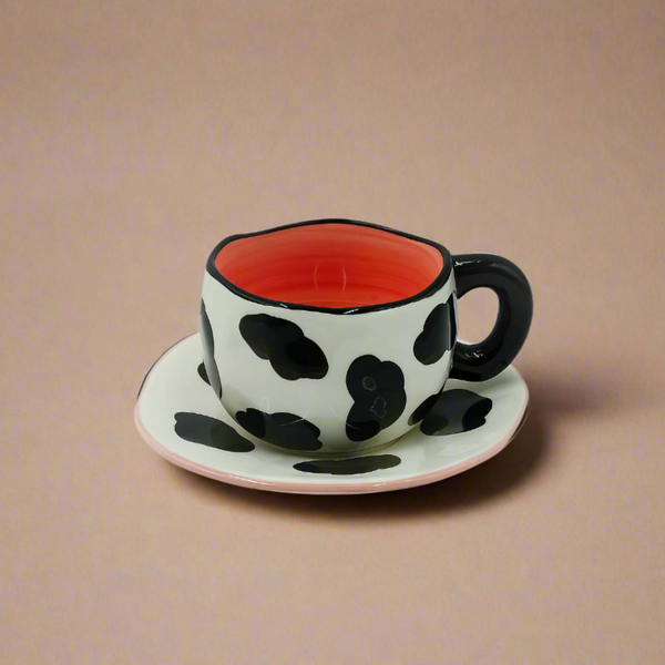 Ceramic Cup & Saucer with Black Spot Pattern – Bold Modern Design – 99319-04