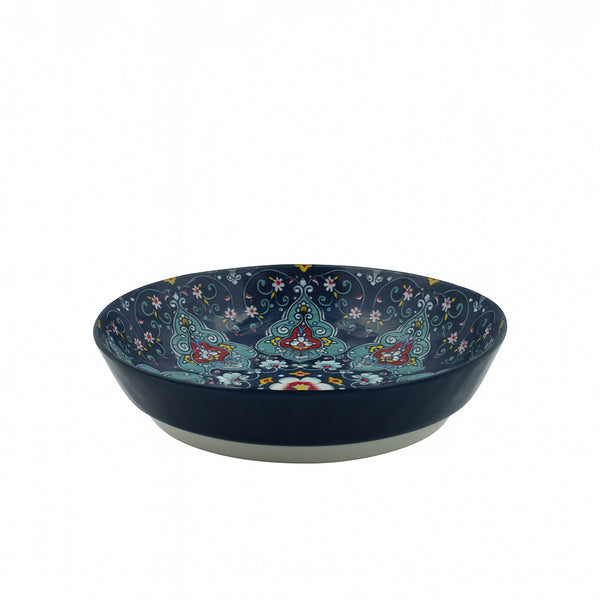 99578-03 – Ceramic Bowl 8 Inches – Navy with Patterned Interior