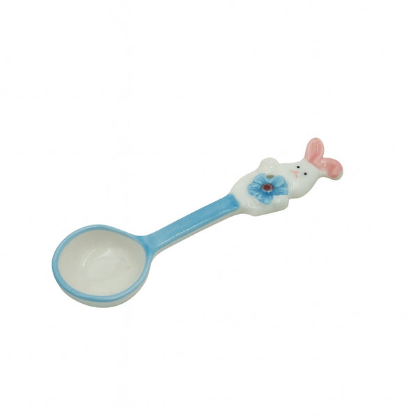 1517-20 Ceramic Spoon – Blue Bunny Handle with Flower Accent