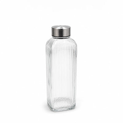 HMK20323 Glass Bottle with Stainless Steel & PP Silicone-Sealed Lid – Clear Ribbed Glass Storage Bottle