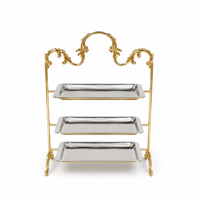 3-Layer Serving Stand 25 x 40 CM Silver And Gold Finish Dessert Display Stand Siddiq Gifts