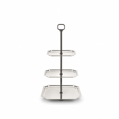 3-Tier Serving Stand Silver with Gold Finish Square Serving Plates Siddiq Gifts