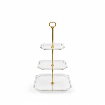 3-Tier Serving Stand Silver with Gold Finish Square Serving Plates Siddiq Gifts