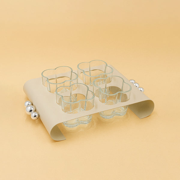 25236-24 – Metal Cup Holder with 6 Glass Cups – Beige Stand