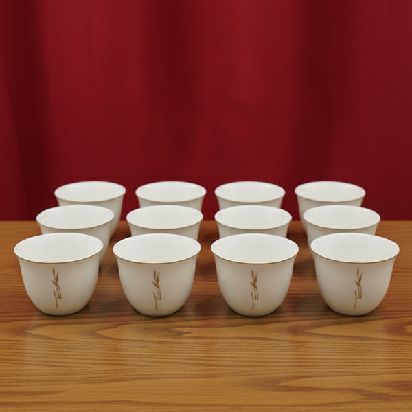 5849G Cawa Cup Set – 12-Piece Elegant White Design with Gold Leaf Line & Rim