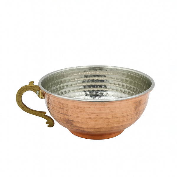 Copper Aryan Drink Bowl – No.3 Hammered Copper Finish with Brass Handle