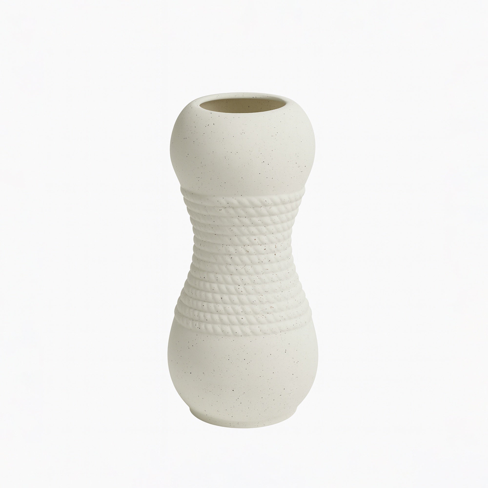 99599-13 Ceramic Vase – 30cm (H) – White Matte Design with Natural Rope Accent