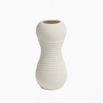 99599-13 Ceramic Vase – 30cm (H) – White Matte Design with Natural Rope Accent