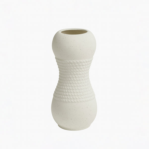 99599-13 Ceramic Vase – 30cm (H) – White Matte Design with Natural Rope Accent