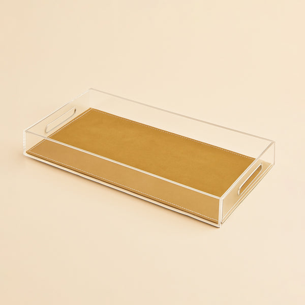 Acrylic Rectangular Tray with Leather Base – 30 x 50 x 5 cm – Gold – TR0024