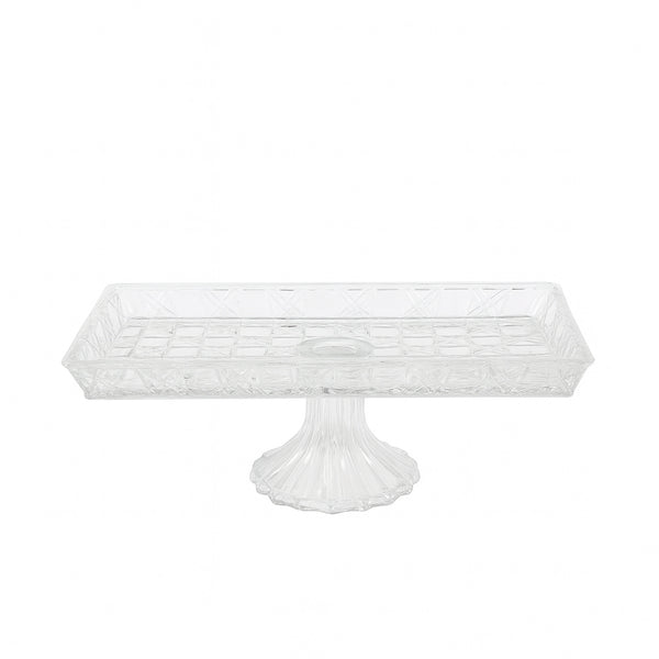 1598-2 Glass Fruit Stand – 32cm (L) x 16cm (W) x 12cm (H) –  Elegant Rectangular Pedestal Serving Tray