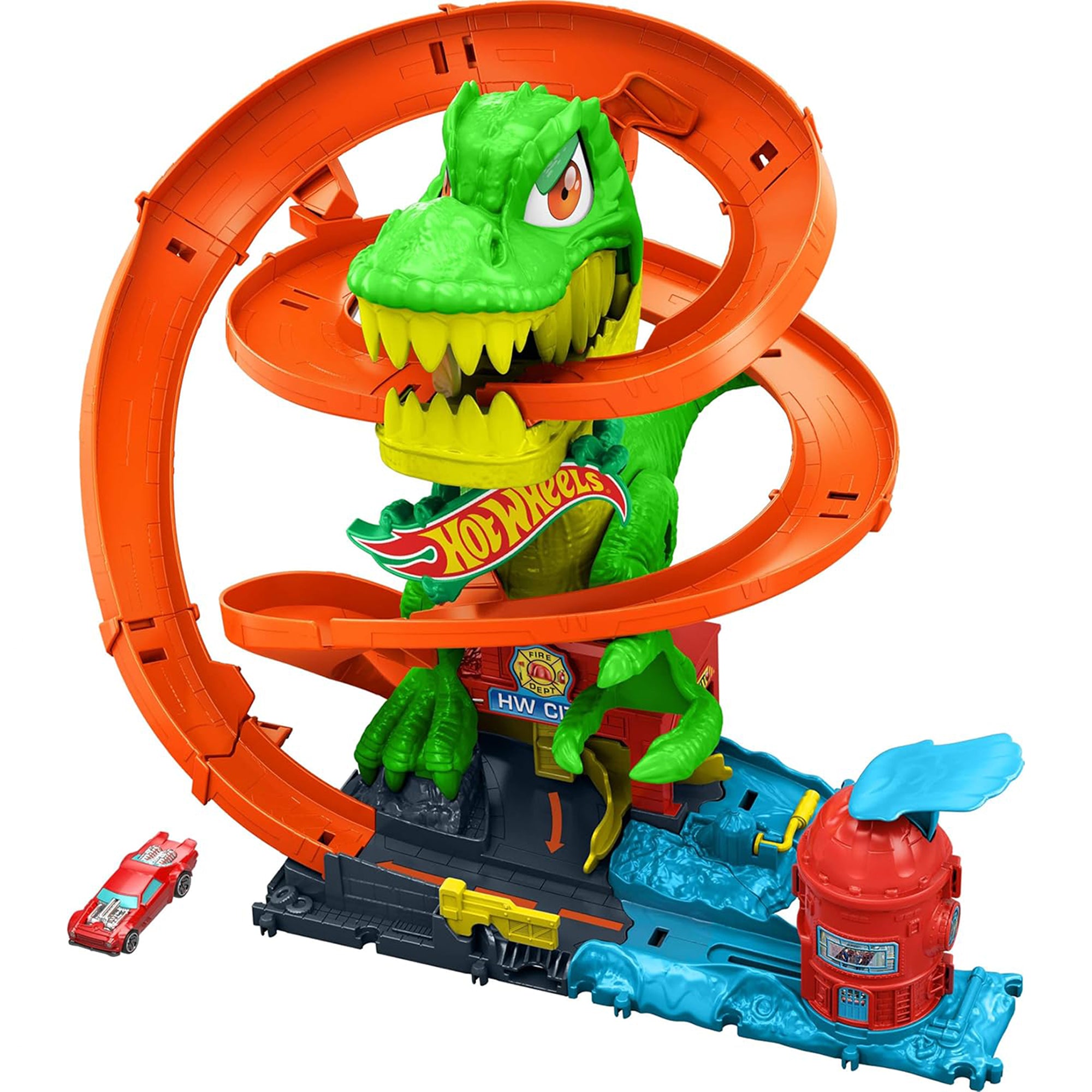 JBM73 Hot Wheels City T-Rex Blaze Battle Playset with Car