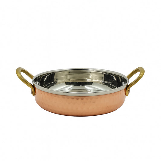 Kedge Heavy Fry Pan – 400ml Hammered Copper Finish with Brass Handles